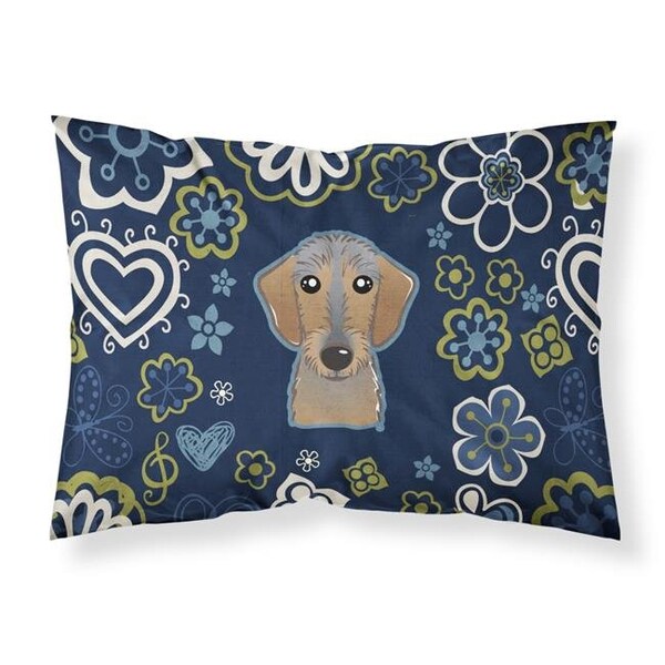 Carolines Treasures Carolines Treasures BB5084PILLOWCASE Blue Flowers Wirehaired Dachshund Fabric Standard Pillowcase BB5084PILLOWCASE - main